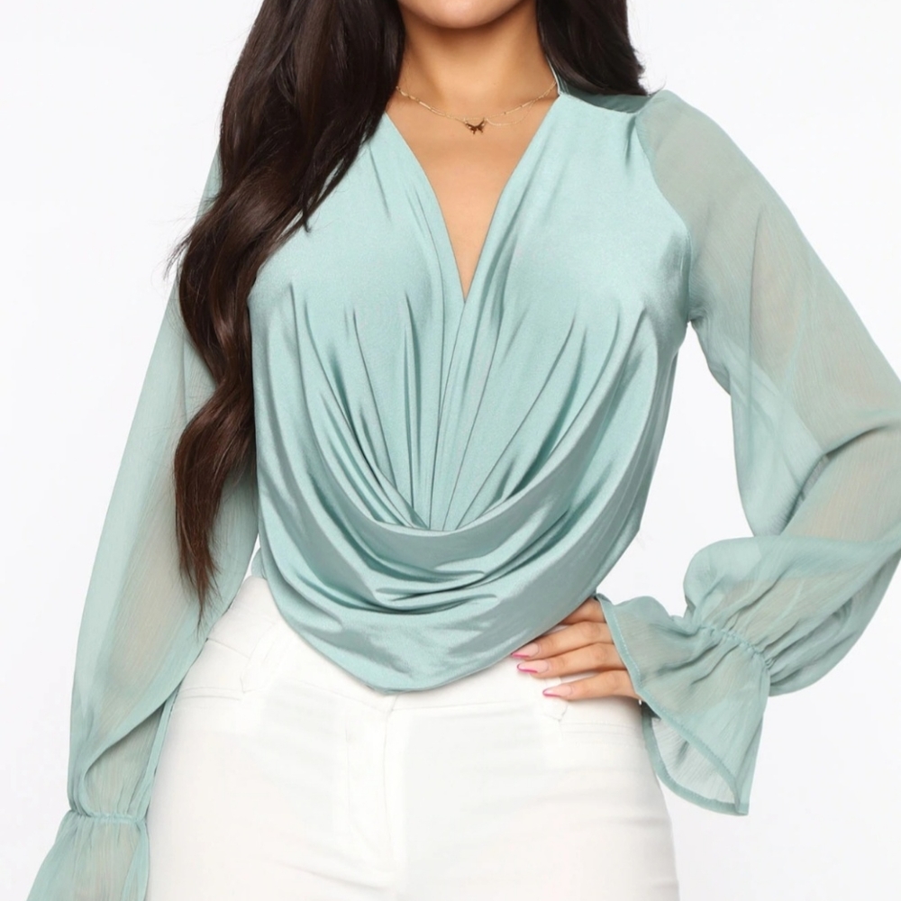 Sage draped bodysuit
